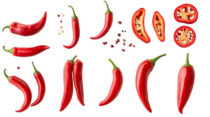 Red Chili Peppers and Peppercorns Isolated On A White Background, PNG Transparent