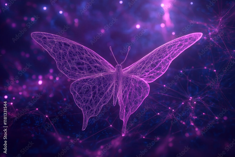 Aufkleber a fractal butterfly with kaleidoscopic wings fluttering in a glowing nebula