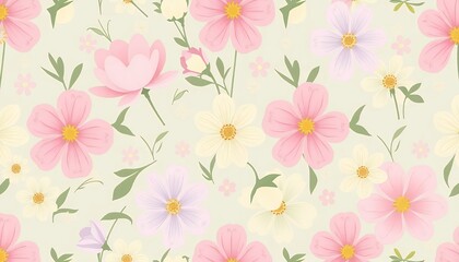 Fototapeta premium Pastel Pink, Yellow, and Purple Flower Seamless Pattern
