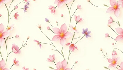 Seamless Delicate Pink and Purple Blossom Pattern, Soft Floral Background