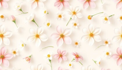 Seamless Pastel Floral Pattern: Delicate Pink and White Blossoms on a Soft White Background