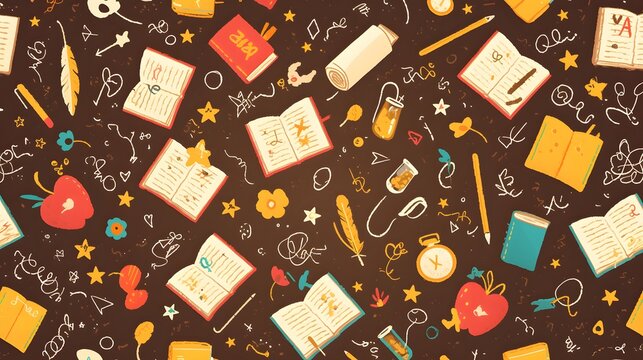 Pattern of chalkboards filled with stars and doodles, creating a cheerful and lively educational environment