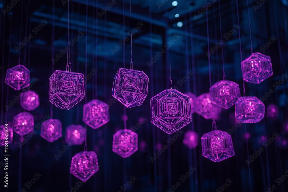 Poster a fractal chandelier made of glowing crystals, casting patterns of light.
