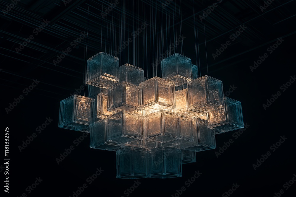 Poster a fractal chandelier made of glowing crystals, casting patterns of light.