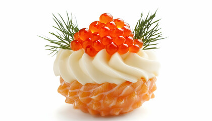 Gourmet holiday canap?(C) with smoked salmon, cream cheese, dill, and red caviar  -