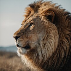 Naklejka premium A stunning lion with intricate details in its mane, standing strong against a white canvas.