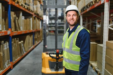 Man Driving Fork Lift Truck In Warehouse