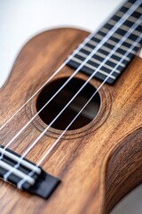 Obraz premium A classic wooden ukulele with fine strings, isolated on white background