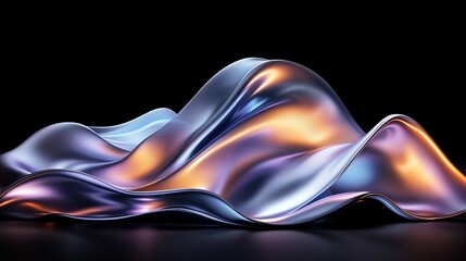 Abstract Metallic Fluid Waves Iridescent 3D Render Gradient Colors Liquid Metal Texture