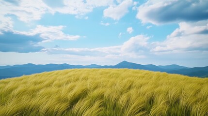 Obraz premium a hilltop covered in tall grass, bending gracefully in the wind