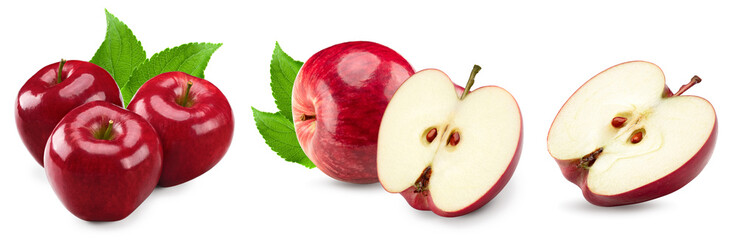 sliced red apples isolated on white background. clipping path