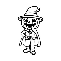 fun Halloween wizard guy cartoon character isolated drawing line art style sketch classic vintage design illustration