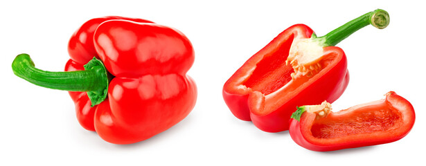 cut slices of red sweet bell pepper isolated on white background. clipping path