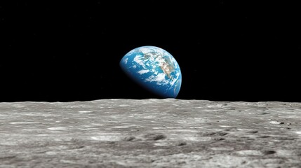 Breathtaking View of Earth from the Moon's Surface, Blue earth moon surface concept.