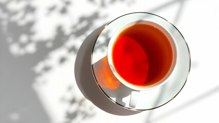 Bright Tea Cup with Shadow Play on Table