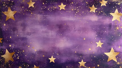 Fototapeta premium gold stars on a purple watercolor background