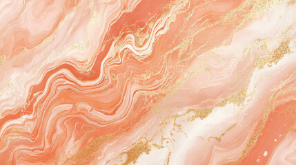 Fototapeta premium A coral and gold marbled texture with swirling patterns and rich veins, creating a luxurious and sophisticated design.