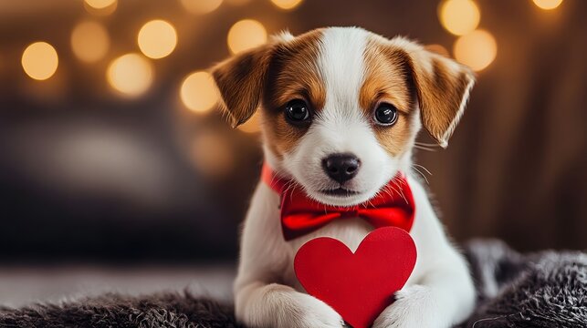 Puppy Valentine's Day gift, festive lights - Powered by Adobe