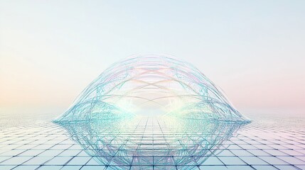 **A perfectly symmetrical network of interwoven glass filaments forming a crystalline dome