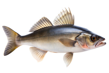 Fototapeta premium Detailed view of a silver fish exhibiting fins, scales, and distinct features against a transparent background