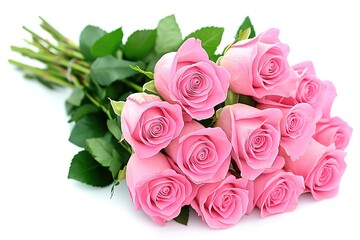 Fototapeta premium A Bouquet of Enchanting Pink Roses on a Pristine White Canvas