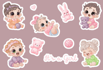 A set of stickers with the image of cartoon cute little boys, the inscription 