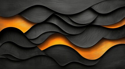 Obraz premium Abstract Black and Orange Wave Pattern Modern Textured Background Design