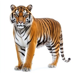 Fototapeta premium A majestic tiger standing confidently against a white background.