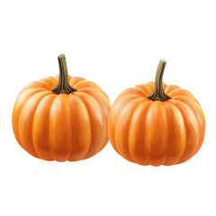 two orange pumpkins isolated on white transparent background