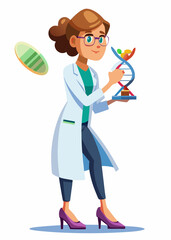 Female scientist in white lab coat working with DNA sample.