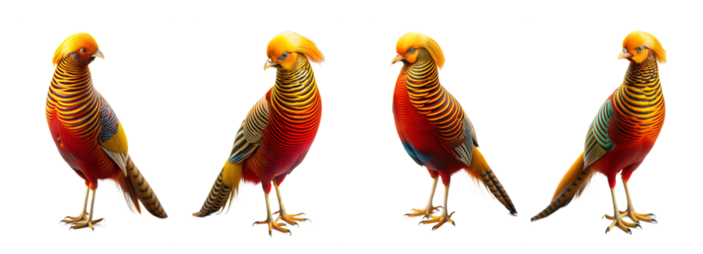Brightly colored bird perched elegantly on a surface with vibrant plumage showcasing rich hues and patterns against a transparent background