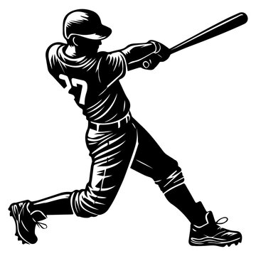 Baseball Player Vector Silhouette in Black and White