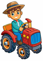 Obraz premium Cartoonish Kawaii Hardworking farmer driving a farming truck .