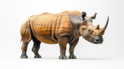 Obraz premium A large, brown rhinoceros stands on a white background.