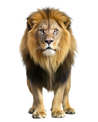 Fototapeta premium Majestic lion with a striking mane poses for a captivating close-up on a clean background
