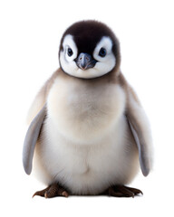 Obraz premium Cute young penguin standing proudly on a transparent background showcasing its fluffy feathers and adorable expression