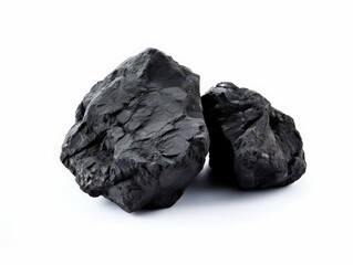 Obraz premium Black Coal Rocks on a White Background Ideal for Energy and Industrial Illustrations with Focus on Natural Resources and Mining Aspects