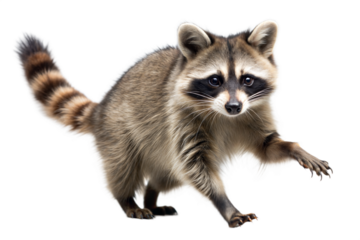 Raccoon in a neutral background displaying its curious expression and distinctive markings