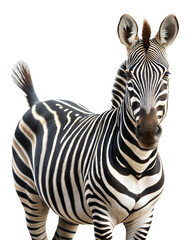 Fototapeta premium Zebra standing in a natural pose with striking black and white stripes against a transparent background