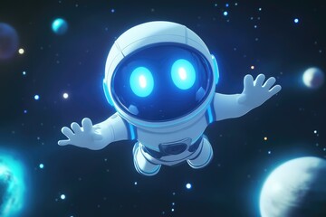 Cute Robot Astronaut Floats Through Space
