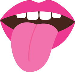 Pink retro style mouth with teeth and tongue. Vintage concept with lips in style of 80s
