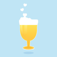 Beer cup with heart shape foam icon sign on blue background vector.