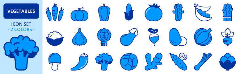 Icons in two colors about vegetables