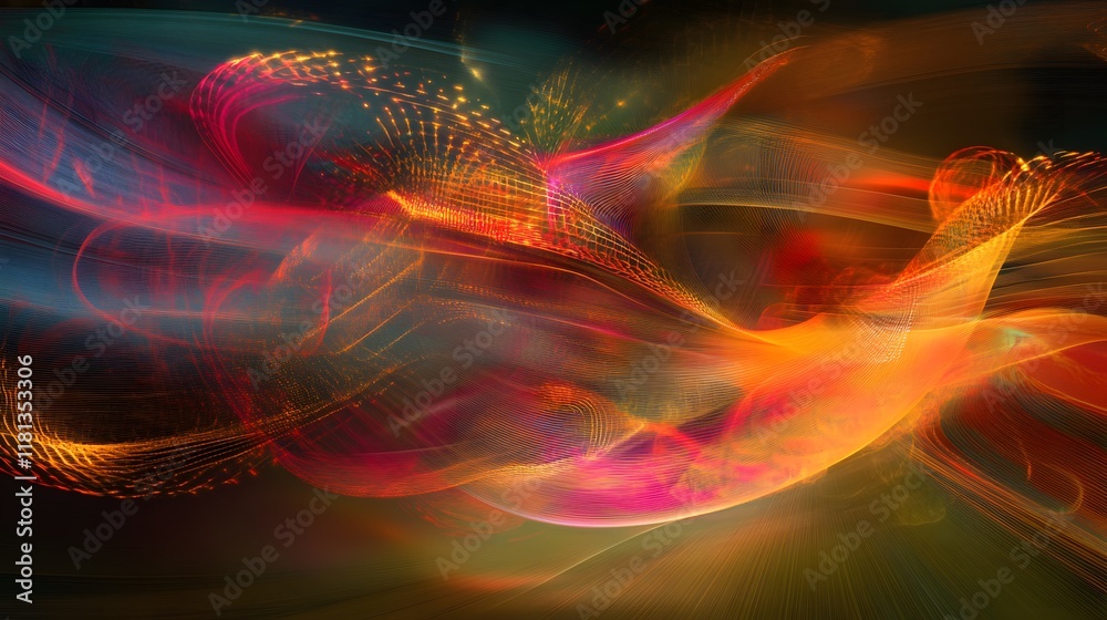 Poster abstract colorful wave patterns, vibrant swirls of red and blue blending seamlessly creating a dynam