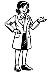 Line Art Of Female doctor in coat giving direction to patient, professional healthcare worker helping