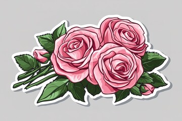 Fototapeta premium Fresh and Delicate Pink Roses Bouquet Sticker on Transparent Background for Card Decoration