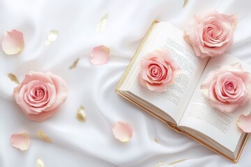 Stunning Tattoo Design Featuring Delicate Pink Roses and an Open Boo 2