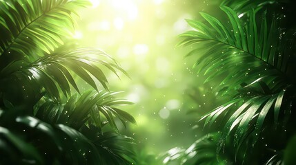 Obraz premium Lush green foliage with sunlight filtering through, creating a serene atmosphere.