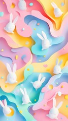 Fototapeta premium Pastel Landscape Featuring Adorable Cartoon Rabbits