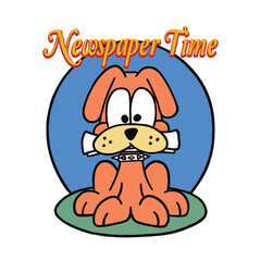 Naklejka premium dog with newspaper retro cartoon character illustration